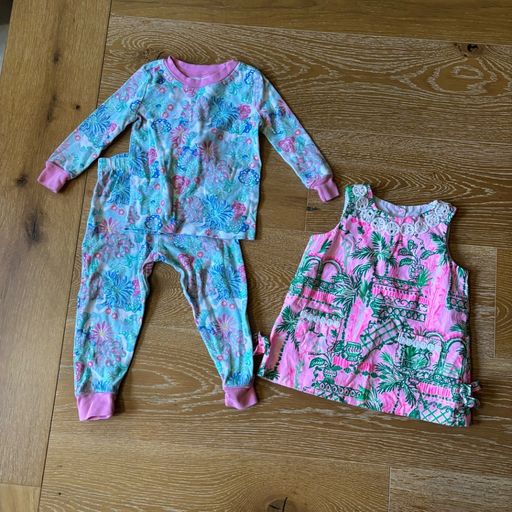 Lilly Pulitzer Bundle,Tropical Pajamas 2T/Classic Tropical Shift Dress 12-18 mos